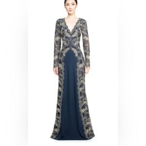 TADASHI SHOJI Ashton Navy Gold Embroidered Gown  Size 12